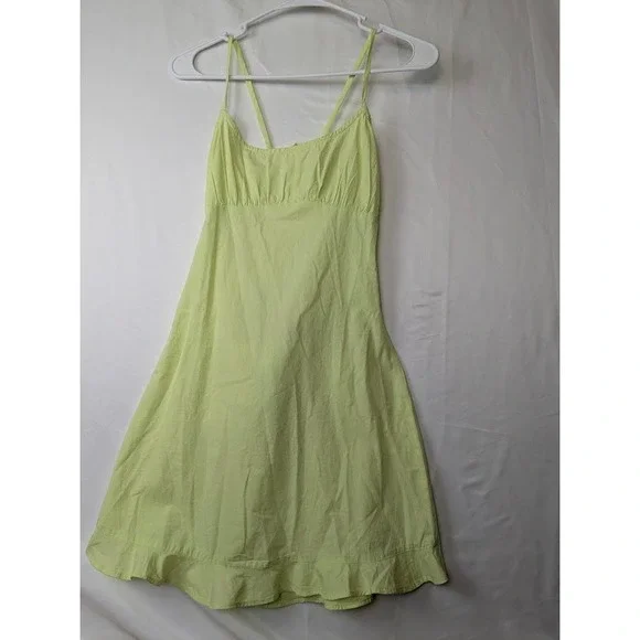 Nasty Gal Dress Girls Size 2 Lime Green Cotton Sun Dress Ruffle Open Back - Picture 2 of 7